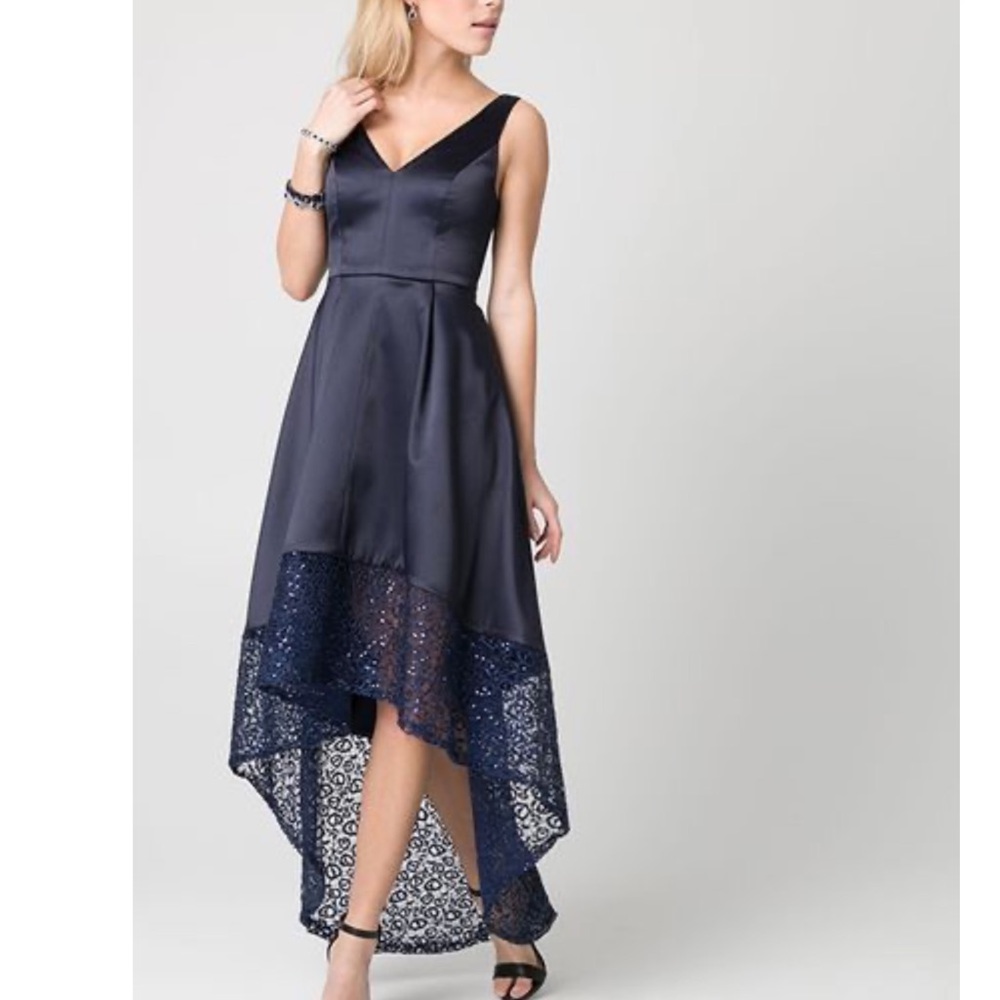 Le Chateau High Low Fit and Flare Navy Blue Dress